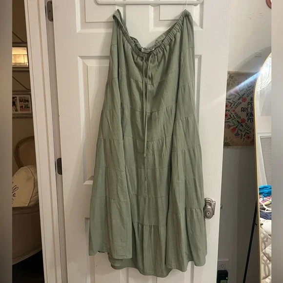 Peppermayo Sage Green Tiered A-Line Skirt - Picture 2 of 6